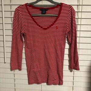 Ralph Lauren Red and White Striped Long Sleeve Top